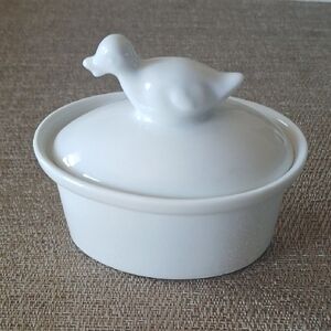 Vintage Apilco Porcelain A Feu Duck Finial Covered Lidded Pate Dish